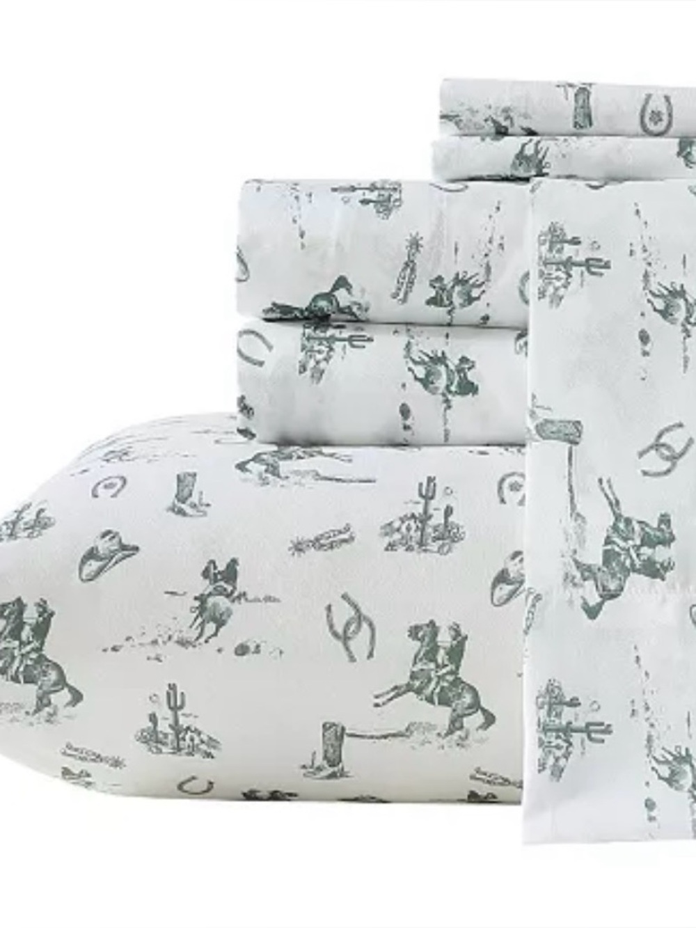 NEW Wrangler 6 piece Queen Sheet Set Cowboy Rodeo Green Print